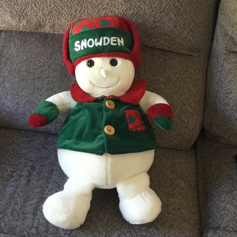 Snowden Snowman Plush with Green and Red Outfit